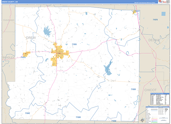 Drew County, AR Zip Code Map