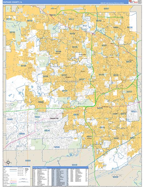 DuPage County, IL Carrier Route Wall Map