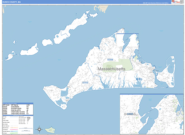 Dukes County, MA Wall Map Basic Style