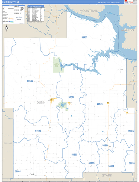 Dunn County, ND Wall Map Basic Style
