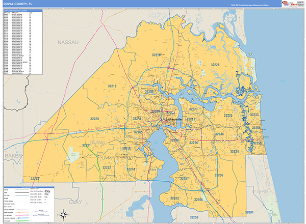 Duval County, FL Wall Map Basic Style