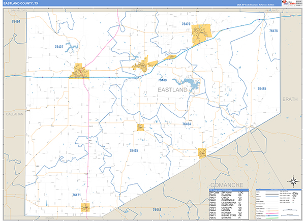 Eastland County, TX Zip Code Map