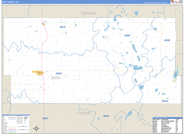 Eddy County, ND Wall Map Basic Style