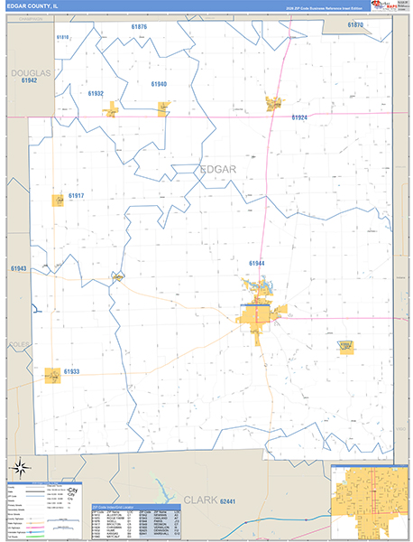 Edgar County, IL Zip Code Map