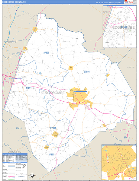 Edgecombe County, NC Zip Code Wall Map