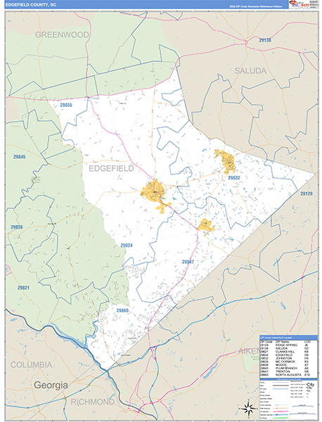 Edgefield County Wall Map Basic Style