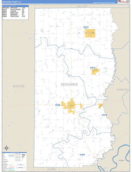 Edwards County, IL Zip Code Map