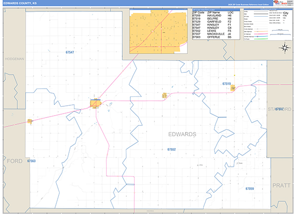 Edwards County, KS Zip Code Wall Map