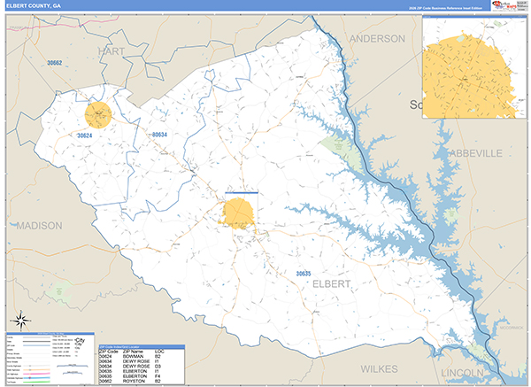 Elbert County, GA Zip Code Map