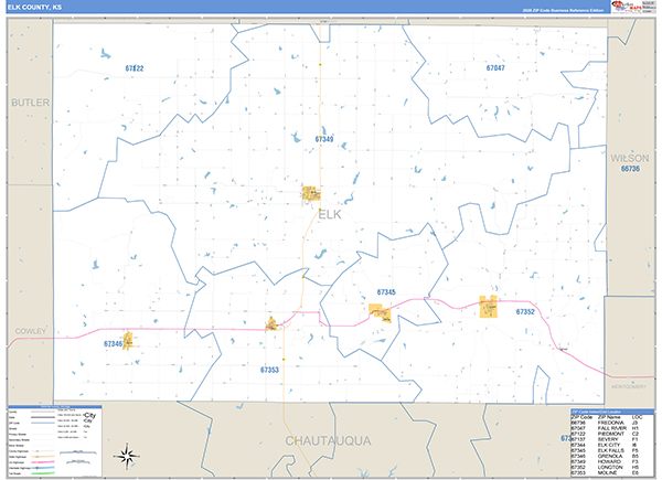 Elk County, KS Wall Map Basic Style