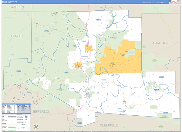 Elk County, PA Wall Map Basic Style