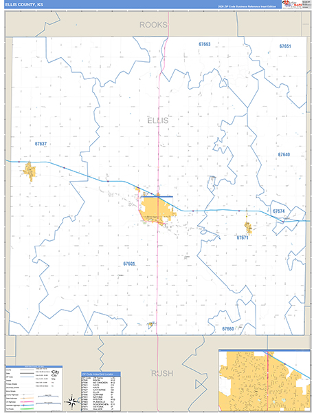Ellis County, KS Zip Code Wall Map