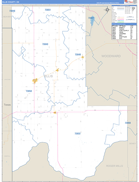 Ellis County, OK Carrier Route Wall Map