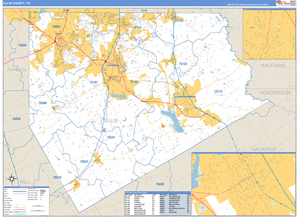 Ellis County, TX Zip Code Map
