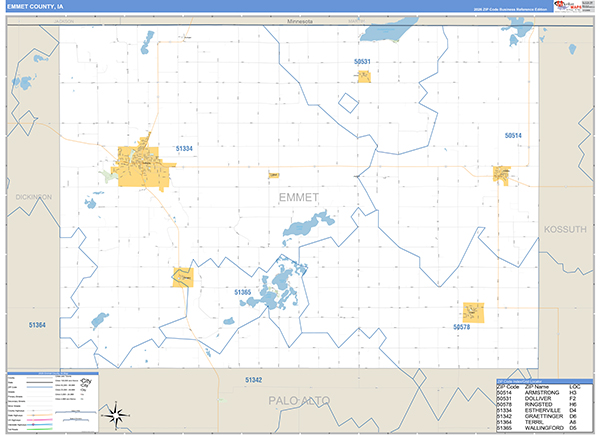 Emmet County, IA Zip Code Map