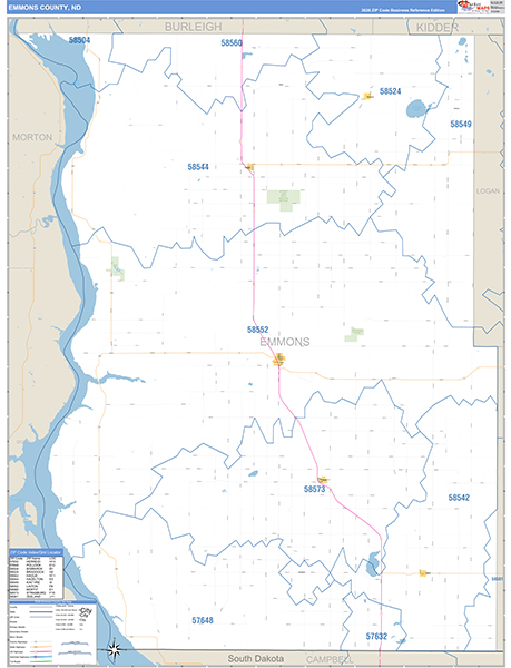 Emmons County, ND Wall Map Basic Style