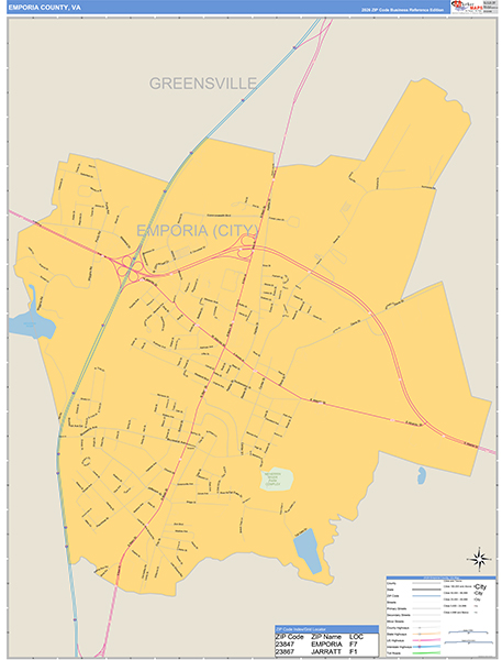 Emporia County, VA Zip Code Wall Map