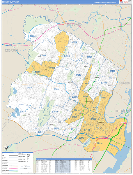 Essex County, NJ Zip Code Map