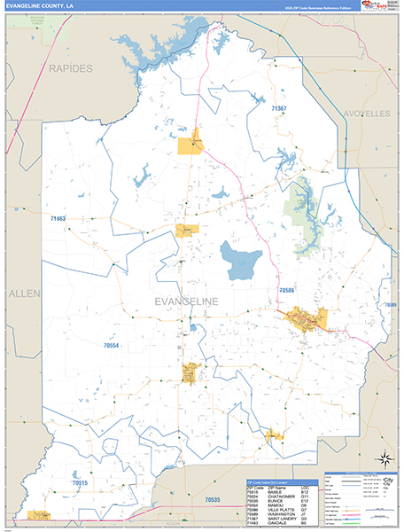 Evangeline Parish (County), LA Zip Code Wall Map