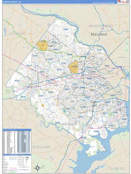 Fairfax County, VA Zip Code Map