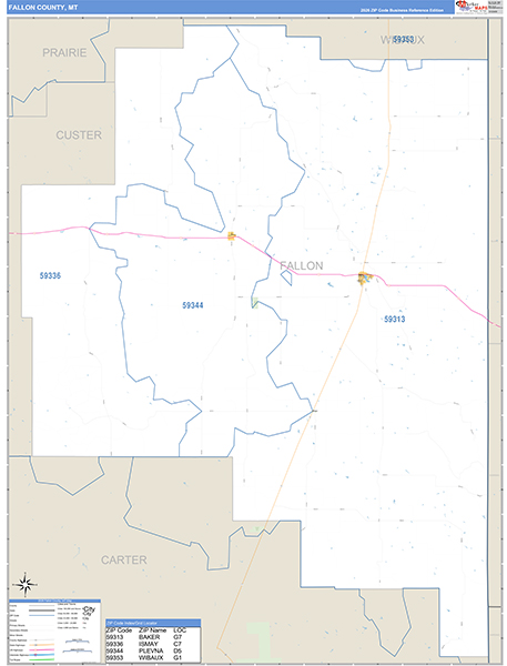 Fallon County, MT Zip Code Wall Map