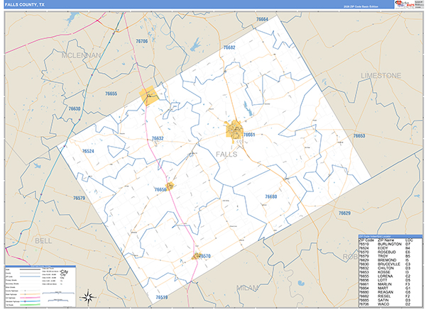 Falls County, TX Zip Code Map