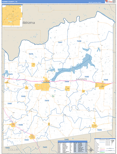 Fannin County, TX Zip Code Map