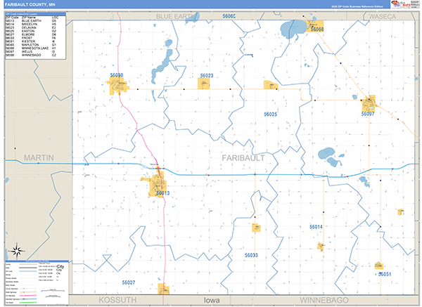 Faribault County, MN Zip Code Map
