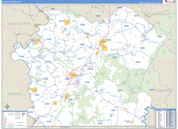 Fayette County, PA Wall Map Basic Style
