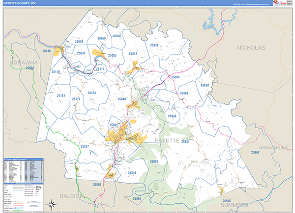 Fayette County, WV Zip Code Map