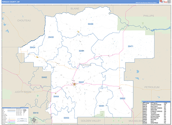 Fergus County, MT Zip Code Map