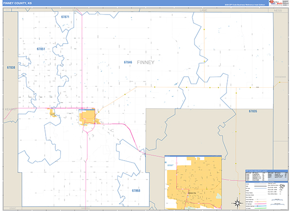 Finney County, KS Zip Code Wall Map