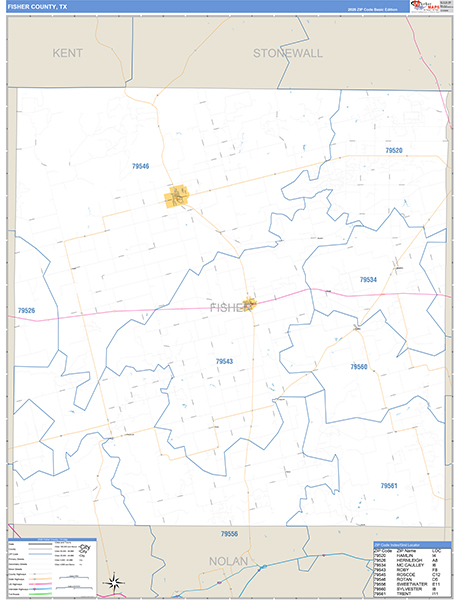 Fisher County, TX Zip Code Map