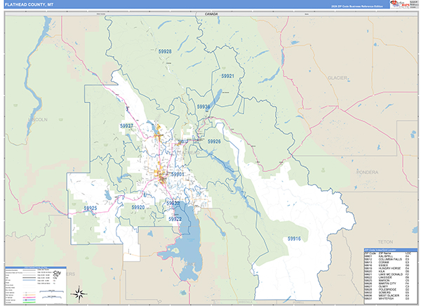 Flathead County, MT Zip Code Map
