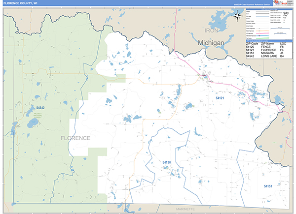 Florence County, WI Carrier Route Wall Map