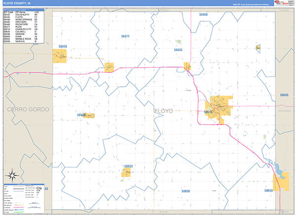 Floyd County, IA Carrier Route Wall Map