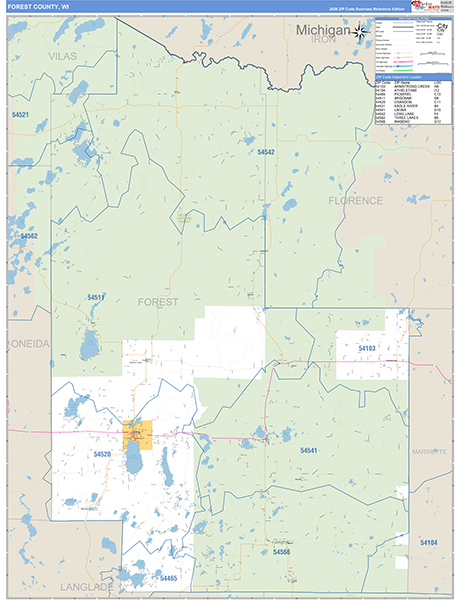 Forest County, WI Carrier Route Wall Map