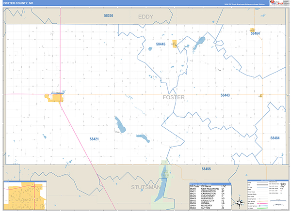 Foster County, ND Wall Map Basic Style