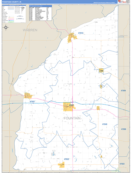 Fountain County, IN Zip Code Map