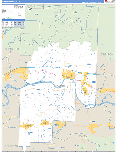 Franklin County, AR Zip Code Wall Map
