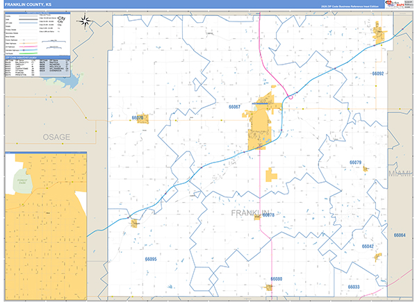 Franklin County, KS Zip Code Wall Map