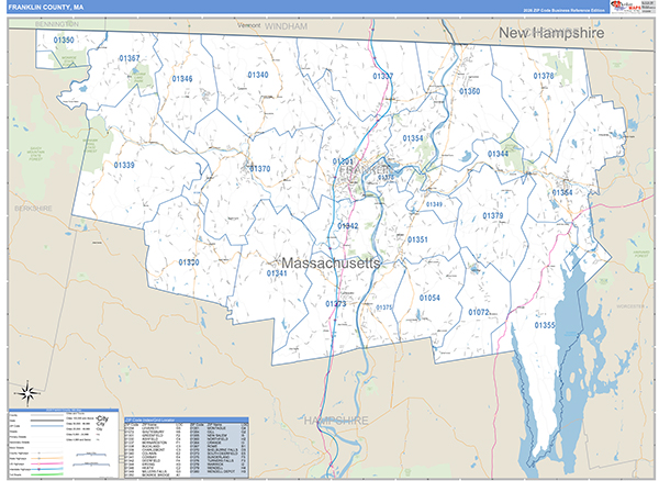Franklin County, MA Wall Map Basic Style