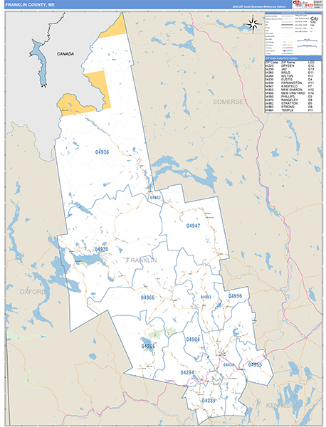 Franklin County, ME Wall Map Basic Style