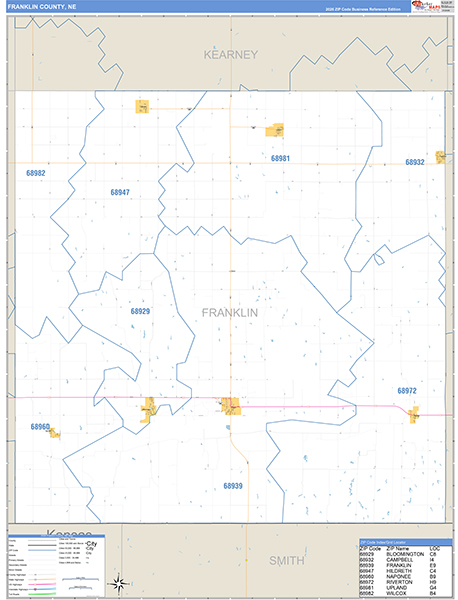 Franklin County, NE Zip Code Wall Map