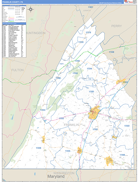 Franklin County, PA Wall Map Basic Style