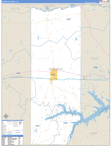 Franklin County, TX Zip Code Map
