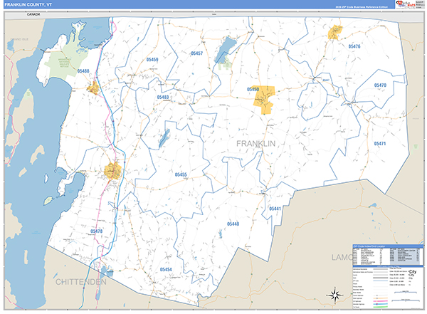 Franklin County, VT Zip Code Wall Map