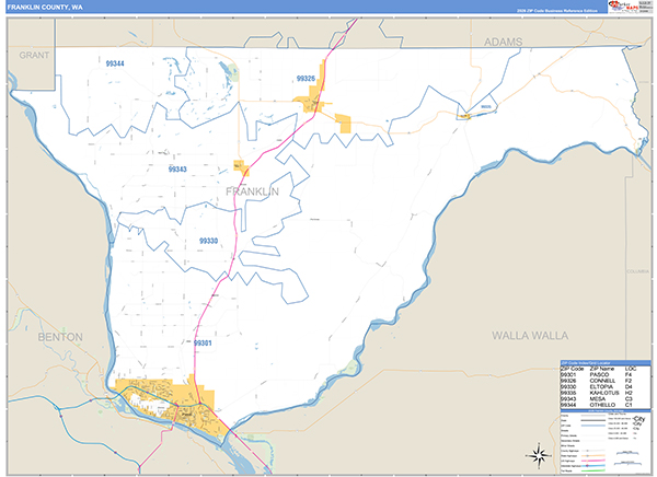 Franklin County, WA Wall Map Basic Style
