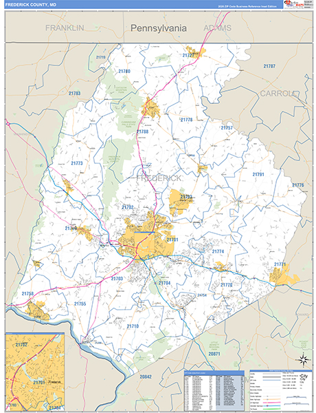Frederick County, MD Zip Code Wall Map