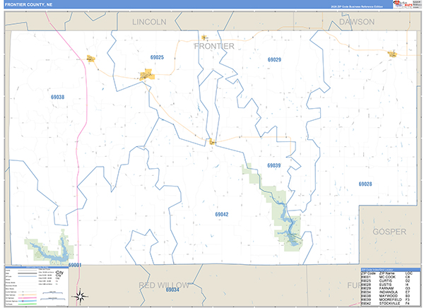 Frontier County, NE Zip Code Map